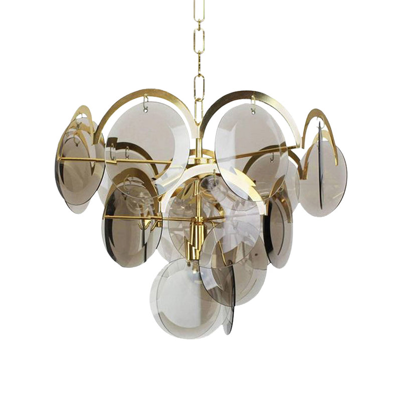 Modern Style Chandelier Light Fixture Round Shape Glass Hanging Light in Smoky Gray