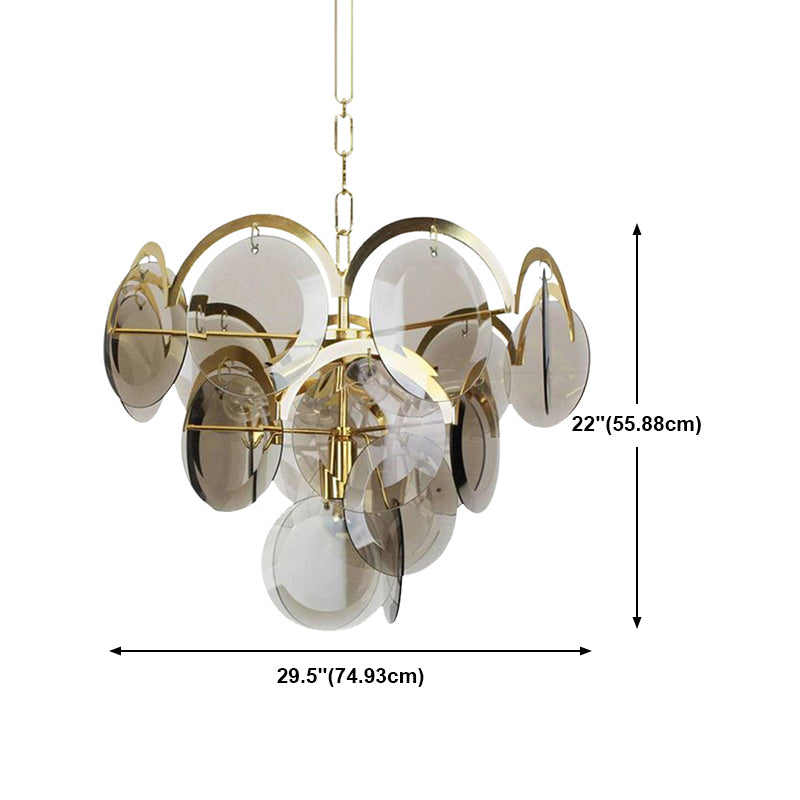 Modern Style Chandelier Light Fixture Round Shape Glass Hanging Light in Smoky Gray