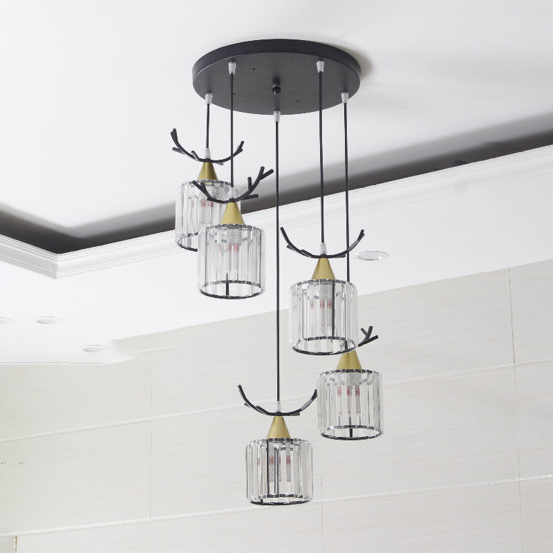 Cylinder Shape Hanging Lights Modern Style Crystal Hanging Light Fixtures