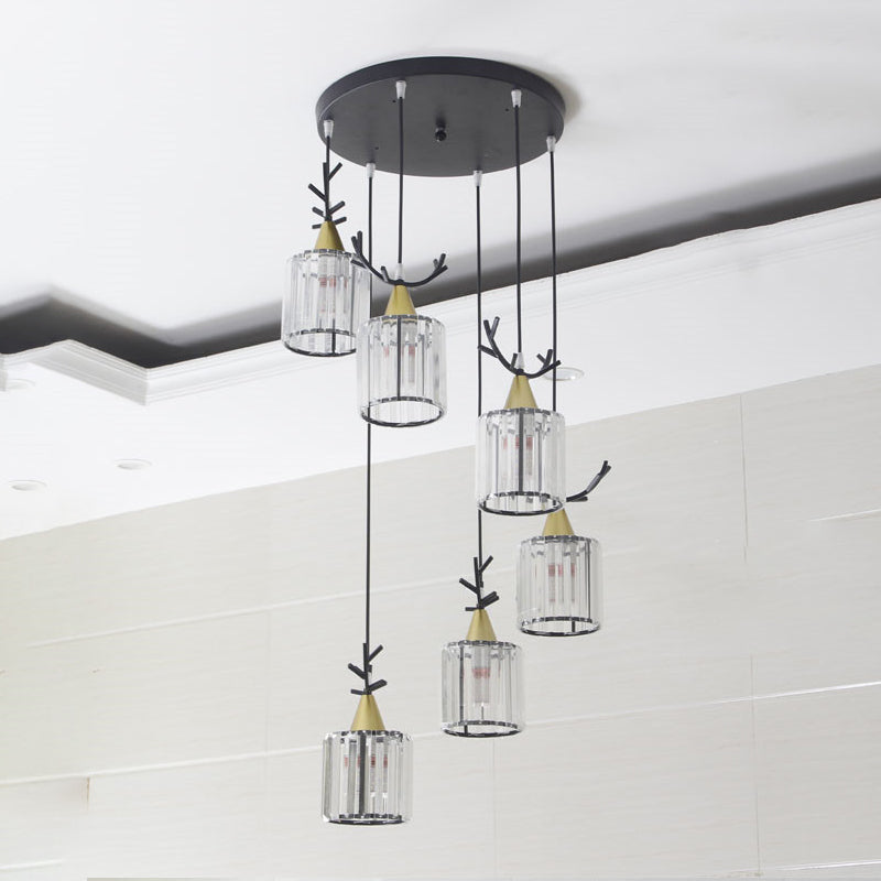 Cylinder Shape Hanging Lights Modern Style Crystal Hanging Light Fixtures