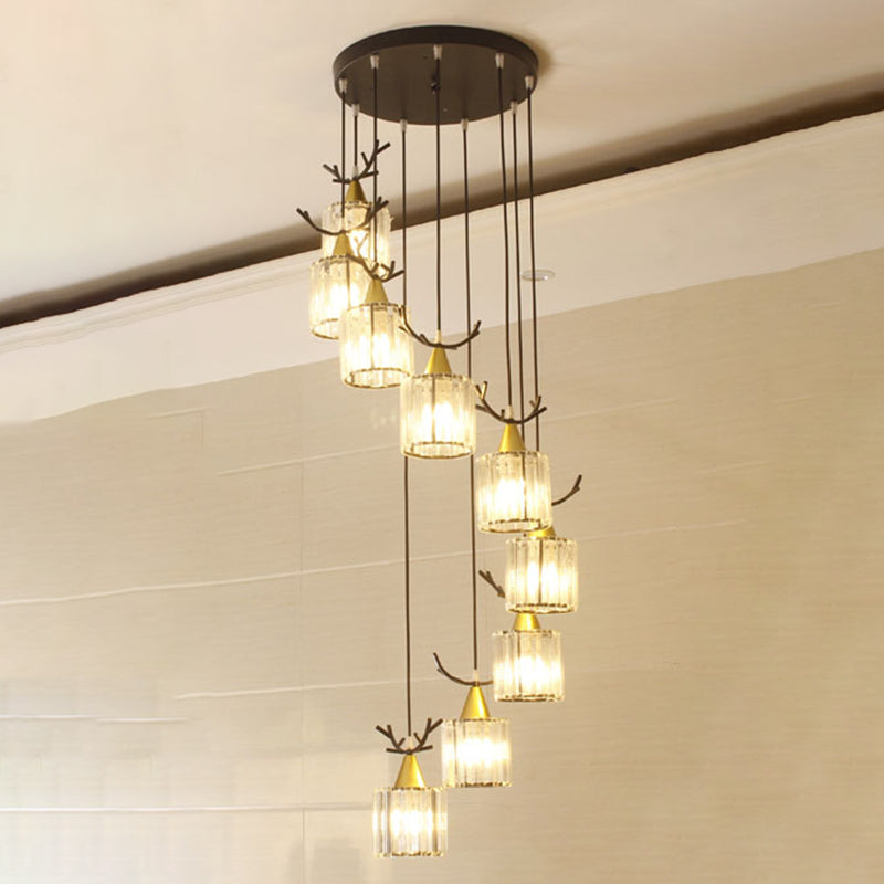 Cylinder Shape Hanging Lights Modern Style Crystal Hanging Light Fixtures