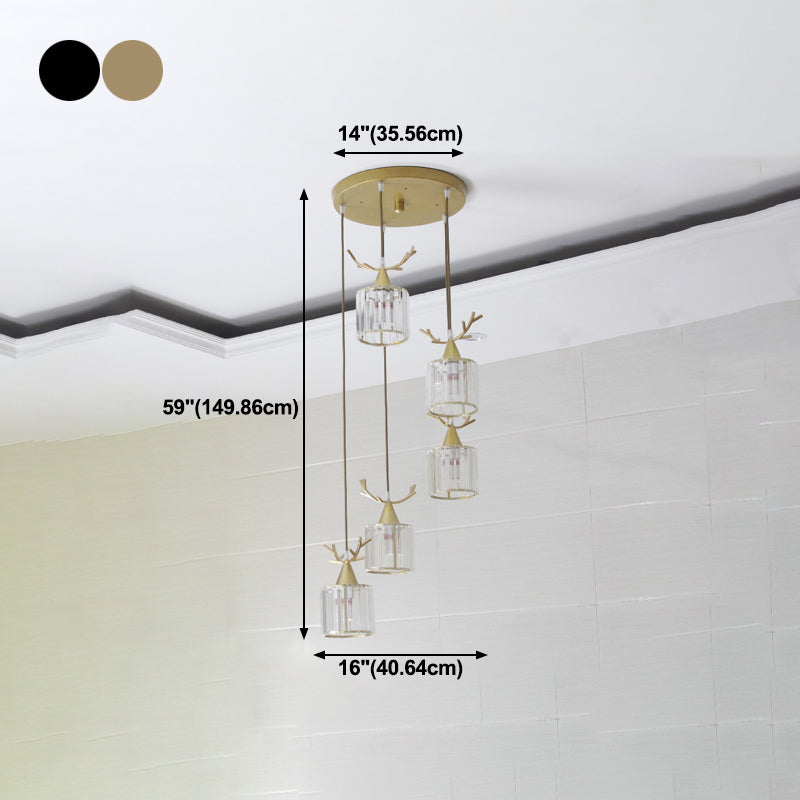 Cylinder Shape Hanging Lights Modern Style Crystal Hanging Light Fixtures