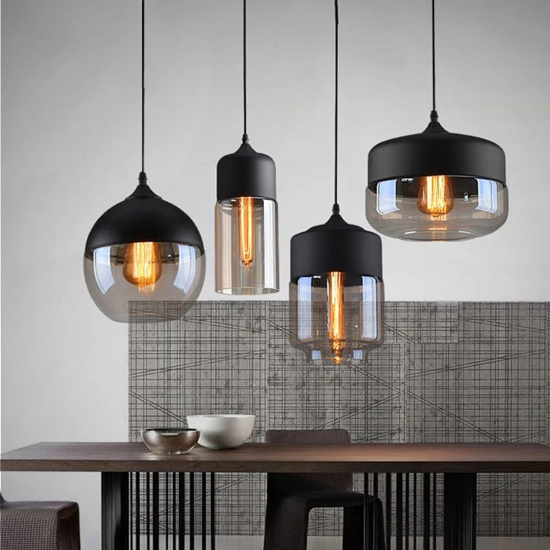 Geometric Hanging Lights Industrial Style Glass 1 Light Pendant Light Kit in Black