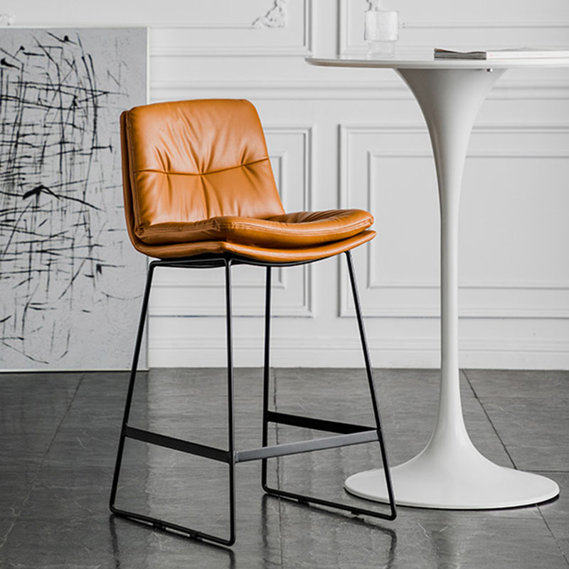 Nordic Iron Simple Barstool Indoor Tall Stool with Leather Seat