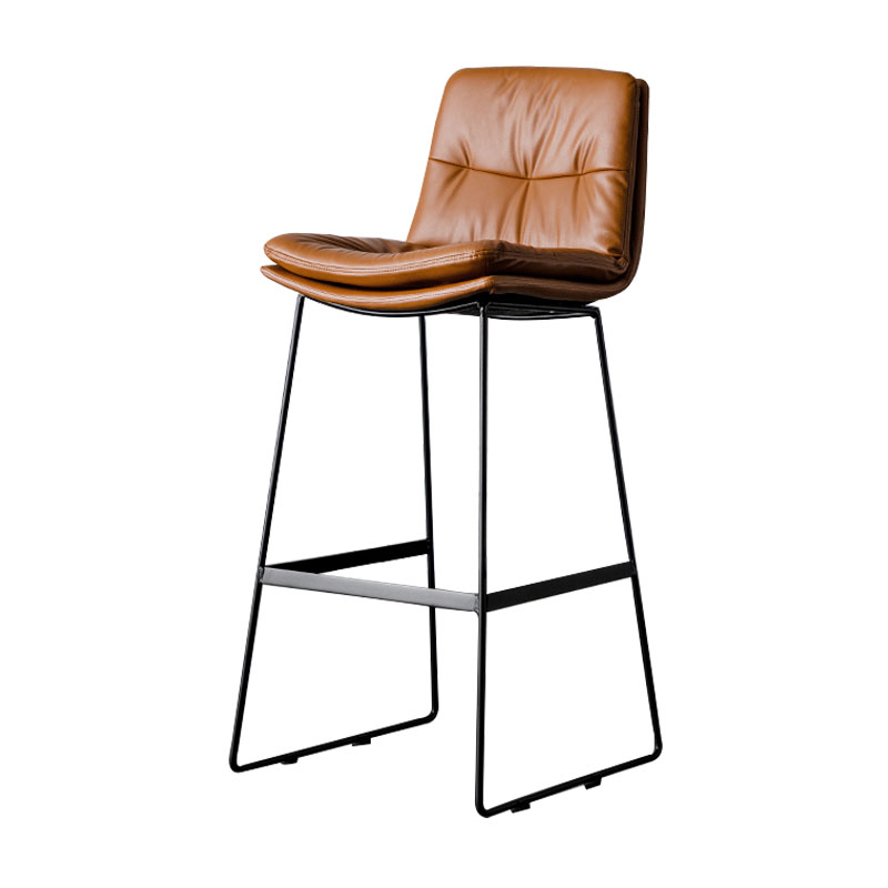 Nordic Iron Simple Barstool Indoor Tall Stool with Leather Seat