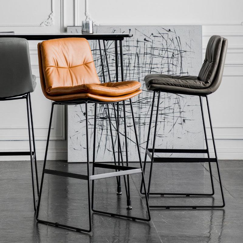 Nordic Iron Simple Barstool Indoor Tall Stool with Leather Seat