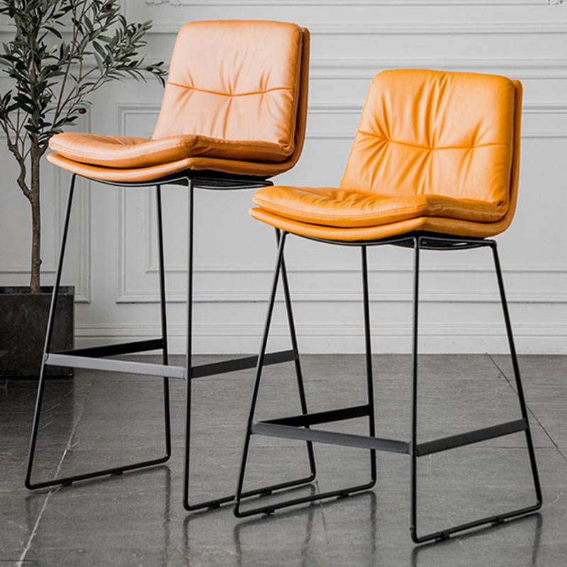 Nordic Iron Simple Barstool Indoor Tall Stool with Leather Seat