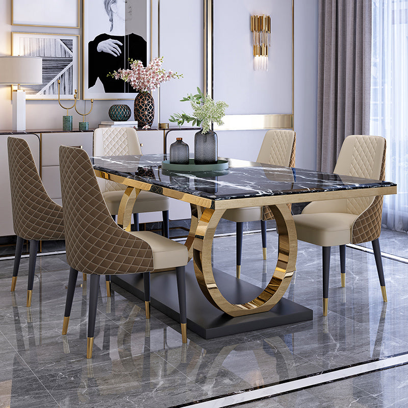 Modern 1/4/5/6/7 Pieces Black Dining Table Set with Marble Top Rectangle Dinette Set