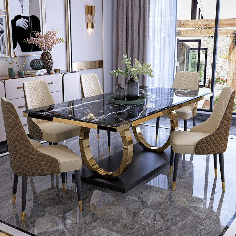 Modern 1/4/5/6/7 Pieces Black Dining Table Set with Marble Top Rectangle Dinette Set