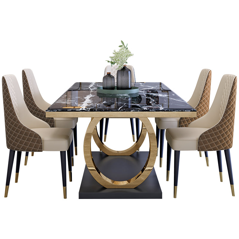 Modern 1/4/5/6/7 Pieces Black Dining Table Set with Marble Top Rectangle Dinette Set