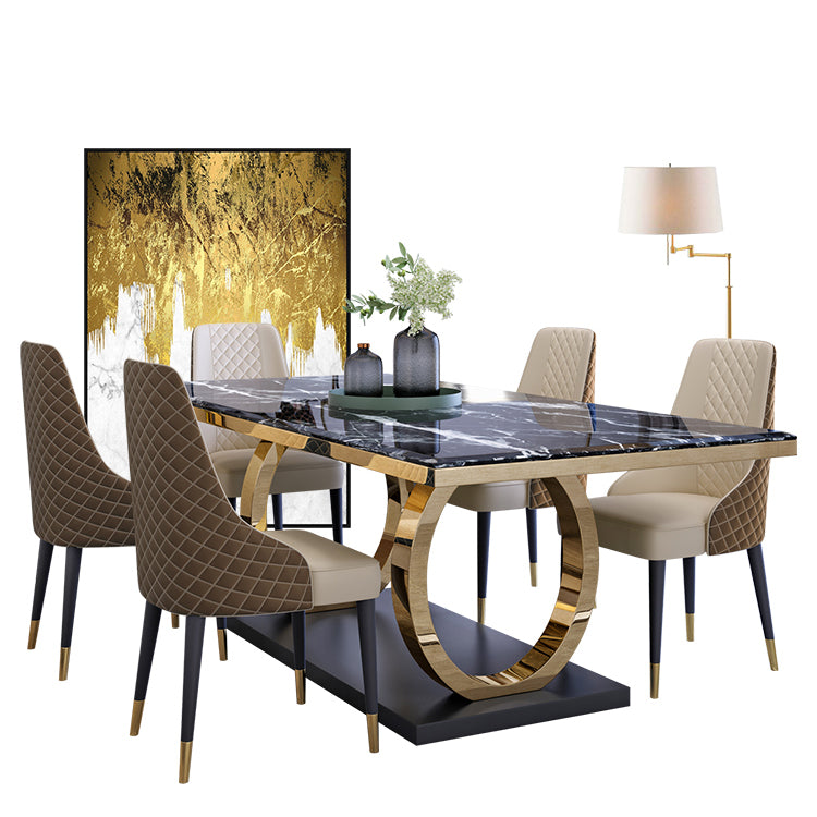 Modern 1/4/5/6/7 Pieces Black Dining Table Set with Marble Top Rectangle Dinette Set