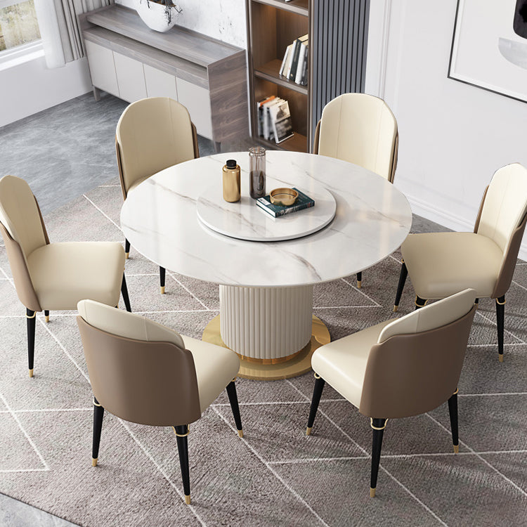 Glam 1/3/4/5/7/9 Pieces Round Dining Table Set with Sintered Stone Top Turntable Furniture
