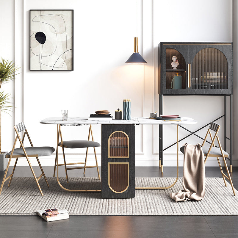 Modern 1/2/3/4/5 Pieces Rectangle Dining Table Set with Stone Top Foldable Dinette Set