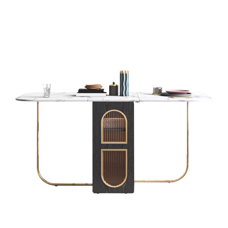 Modern 1/2/3/4/5 Pieces Rectangle Dining Table Set with Stone Top Foldable Dinette Set