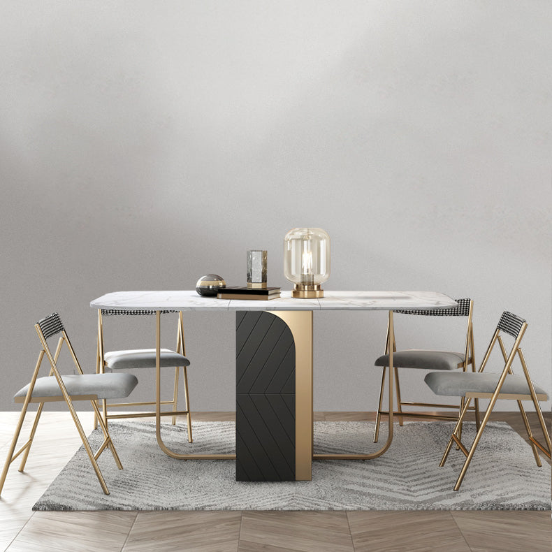 Modern 1/2/3/4/5 Pieces Rectangle Dining Table Set with Stone Top Foldable Dinette Set
