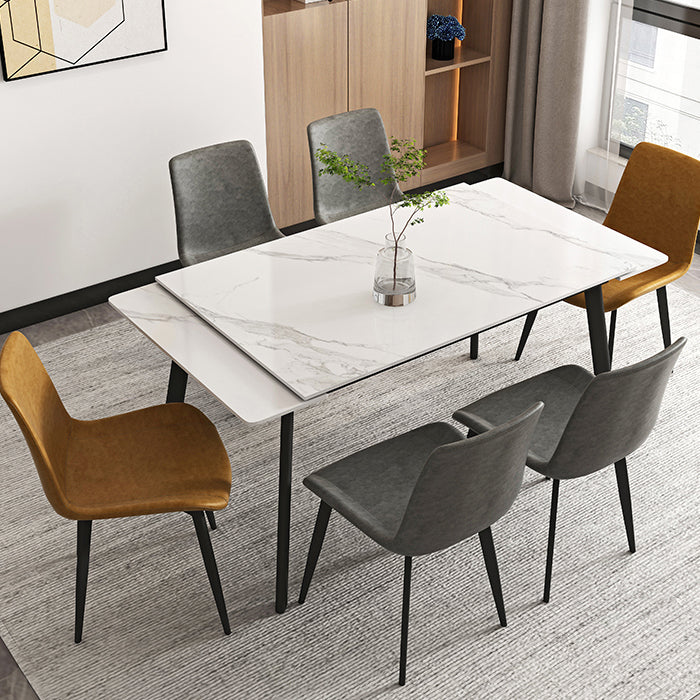 Modern 1/4/5/7 Pieces Rectangle Dining Table Set with Stone Top White Scalable Dinette Set