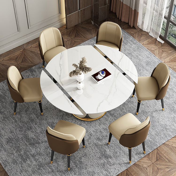 Glam 1/4/5/6/7/9 Pieces White Dining Table Set with Stone Top Round Scalable Dinette Set
