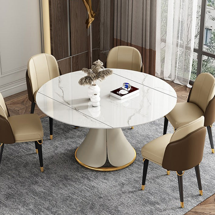 Glam 1/4/5/6/7/9 Pieces White Dining Table Set with Stone Top Round Scalable Dinette Set