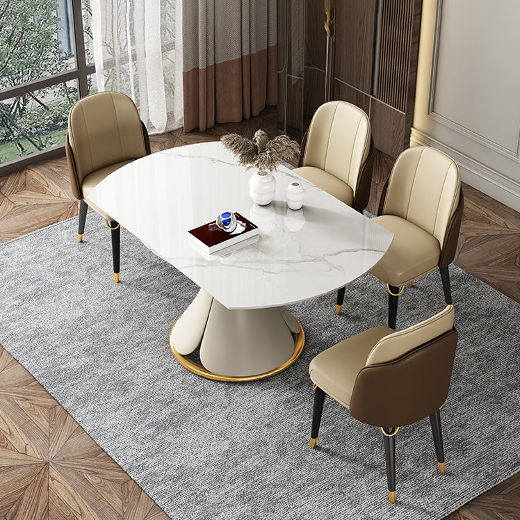 Glam 1/4/5/6/7/9 Pieces White Dining Table Set with Stone Top Round Scalable Dinette Set