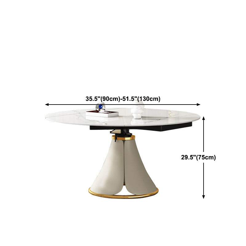Glam 1/4/5/6/7/9 Pieces White Dining Table Set with Stone Top Round Scalable Dinette Set