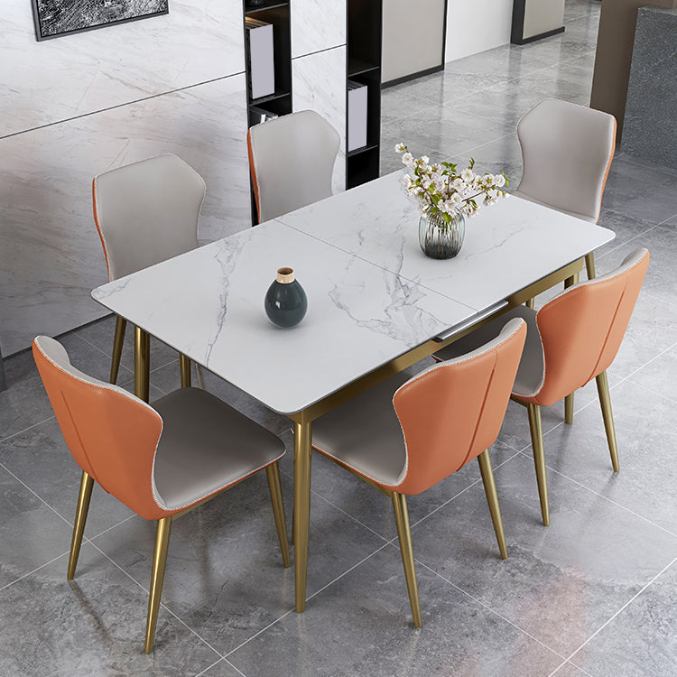 1/4/7 Pieces Stainless Steel Dining Table Set with Stone Top Glam Scalable Dinette Set