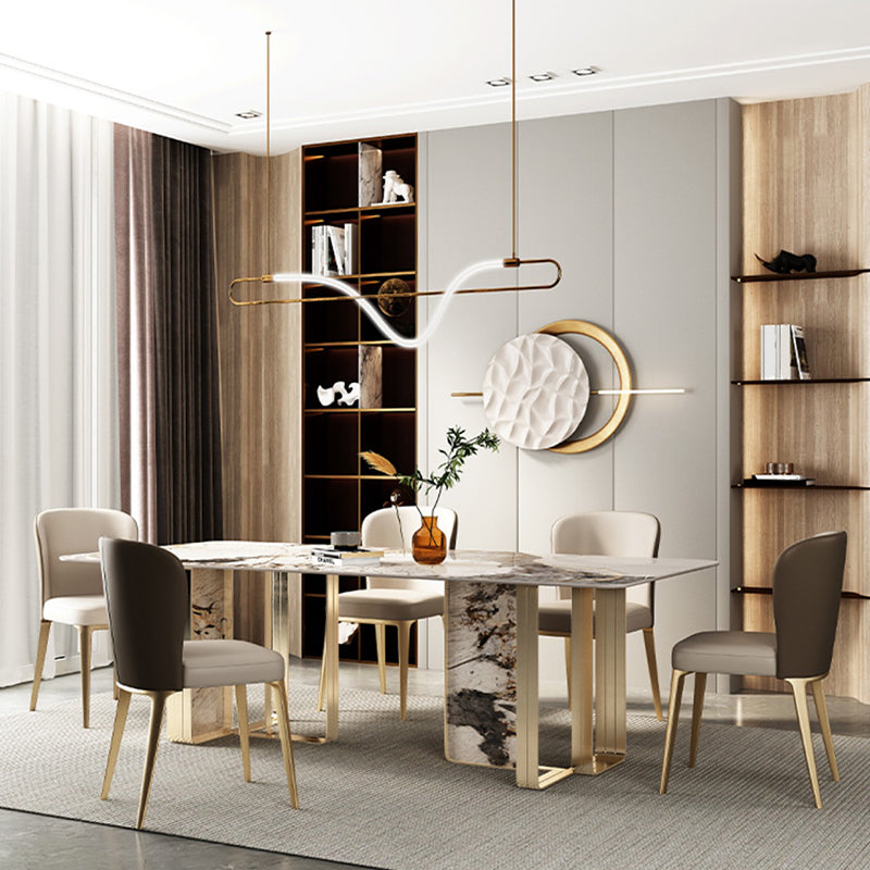 Luxury 1/3/4/5/6 Pieces Dining Set Sintered Stone Dining Table with Leather Chairs