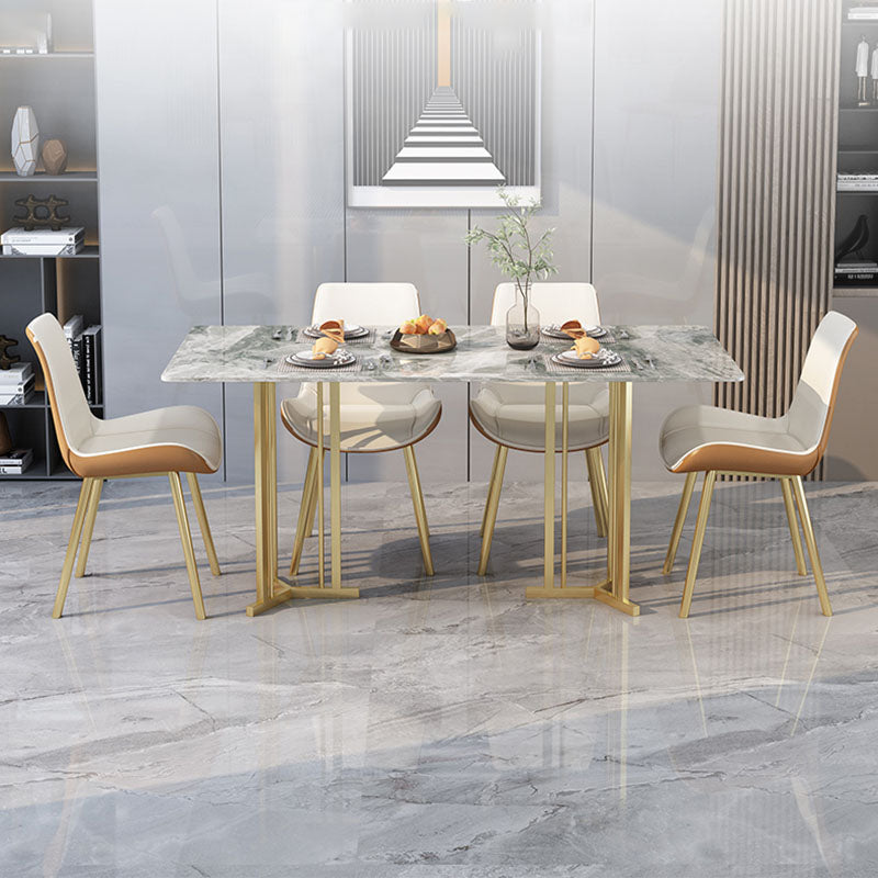 Luxury 1/2/5 Pieces Dining Set Sintered Stone Top Dining Table with Leather Chairs