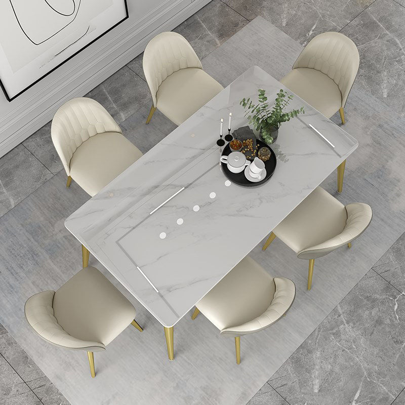 Nordic 1/5/6/7 Pieces Dining Set Sintered Stone Dining Table with Leather Chairs