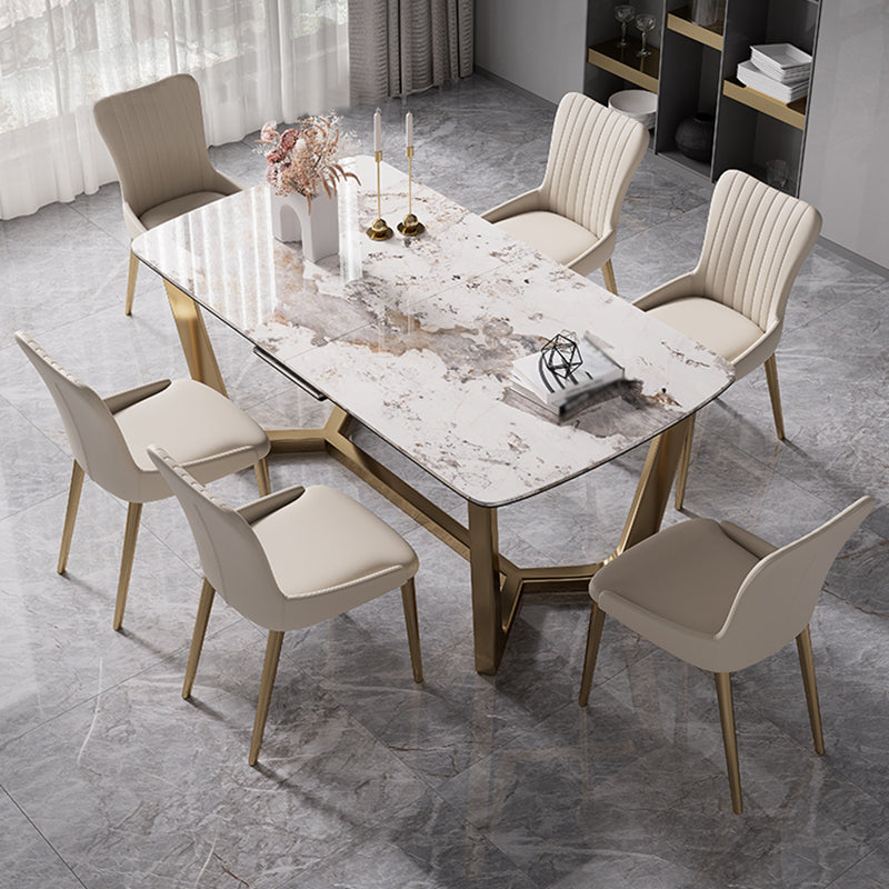 Glam 1/4/5/7 Pieces Rectangle Dining Table Set with Sintered Stone Scalable Dinette Set
