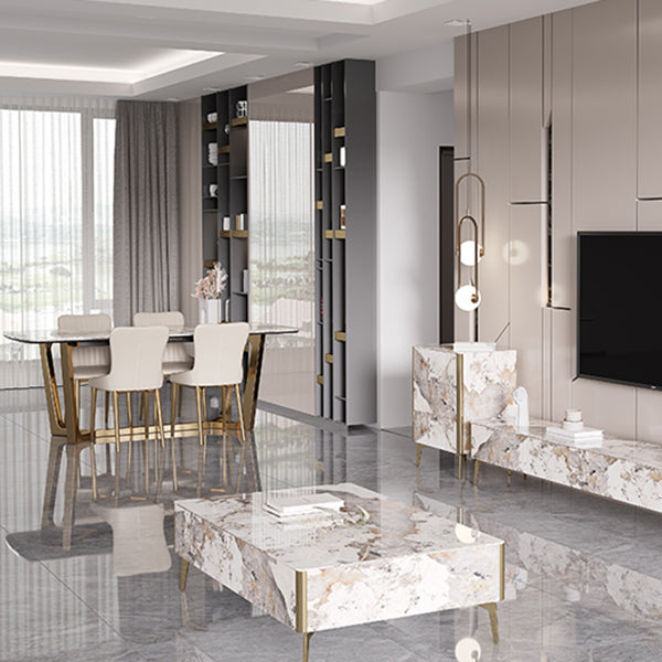 Glam 1/4/5/7 Pieces Rectangle Dining Table Set with Sintered Stone Scalable Dinette Set