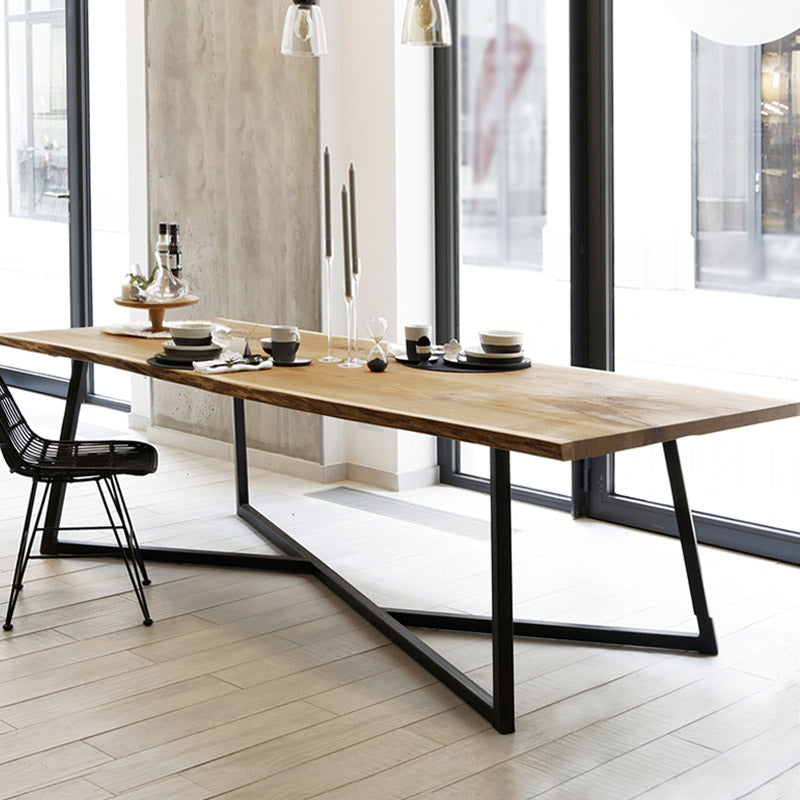 Table à manger industrielle à base de tréteau rectangulaire, Table fixe en bois massif pour la maison