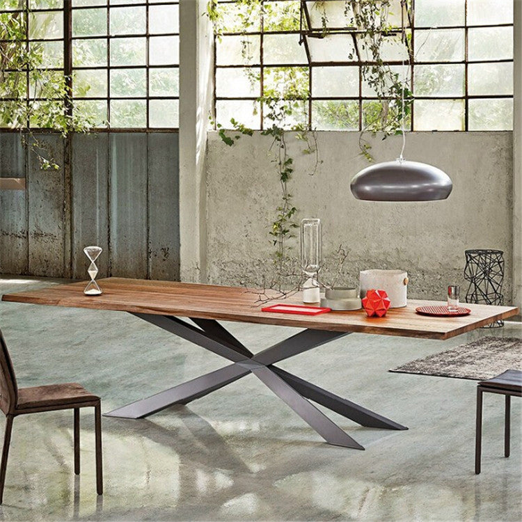 Mesa de comedor industrial rectangular Mesa fija de madera maciza para restaurante