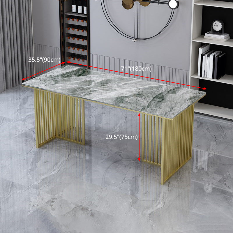 Mesa de comedor rectangular de piedra sinterizada Mesa de comedor de lujo tradicional con marco dorado