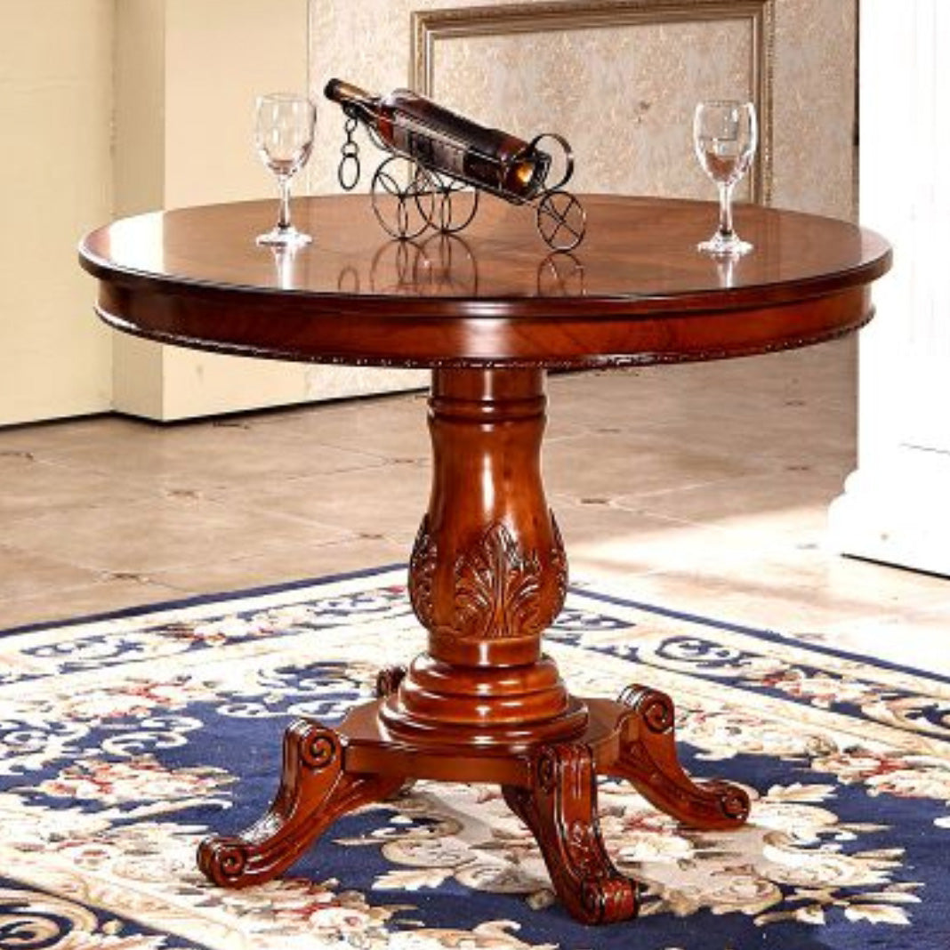 Mesa de comedor redonda victoriana de madera sólida Mesa de goma de madera superior para el hogar
