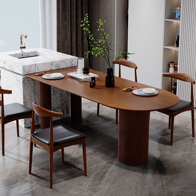 Table à manger de forme libre Table en bois massif contemporaine avec 3 pieds