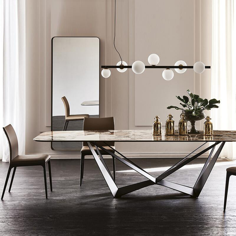 Industrial Sintered Stone Table for Restaurant Rectangle Dining Table with Black Pedestal