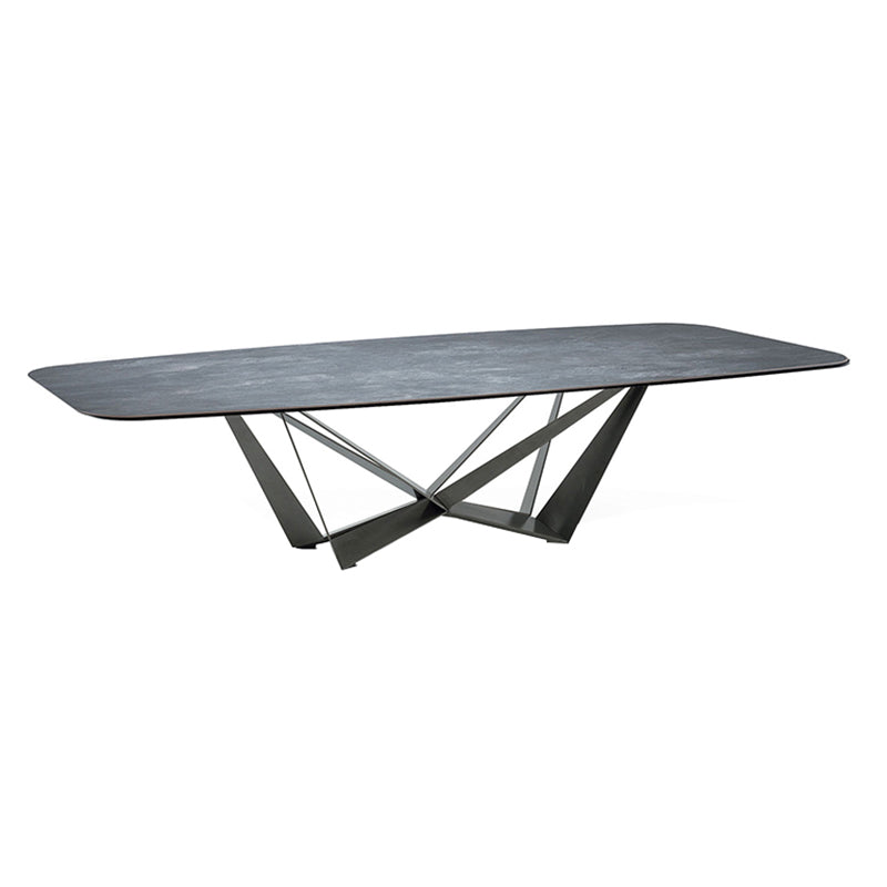 Industrial Sintered Stone Table for Restaurant Rectangle Dining Table with Black Pedestal
