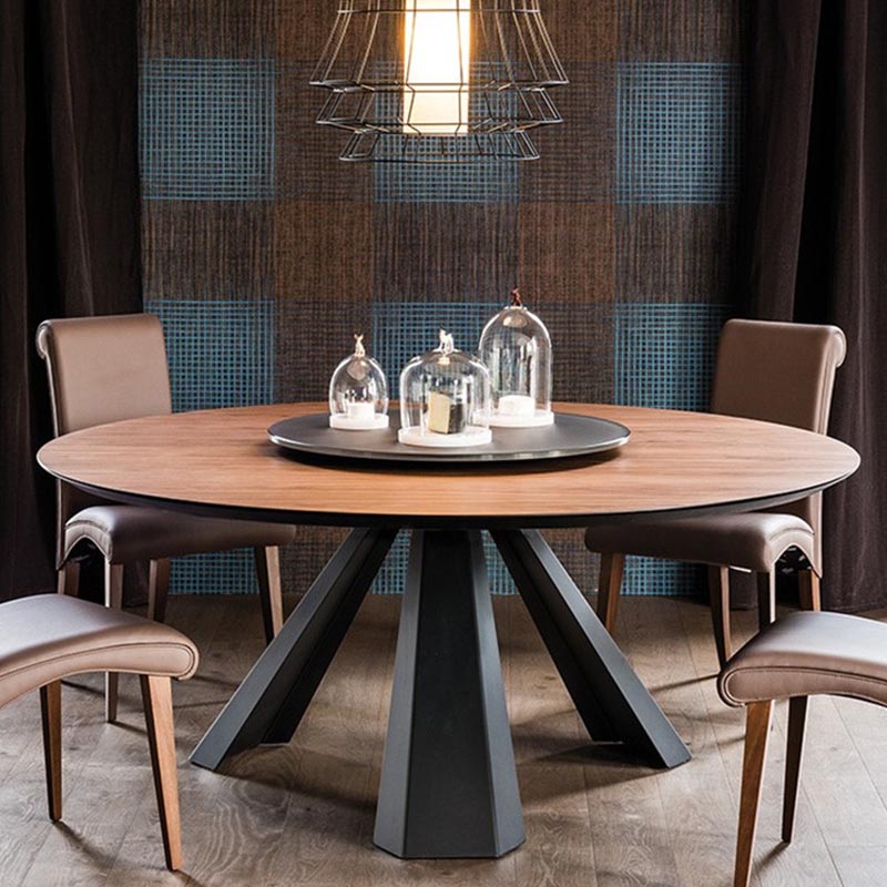 Mesa de comedor redonda moderna de madera Mesa de pedestal marrón sin plato giratorio