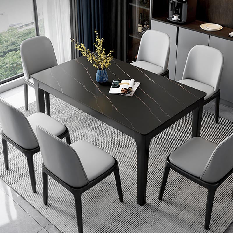 Mesa de comedor rectangular con superficie de piedra, mesa de comedor contemporánea con 4 patas de madera