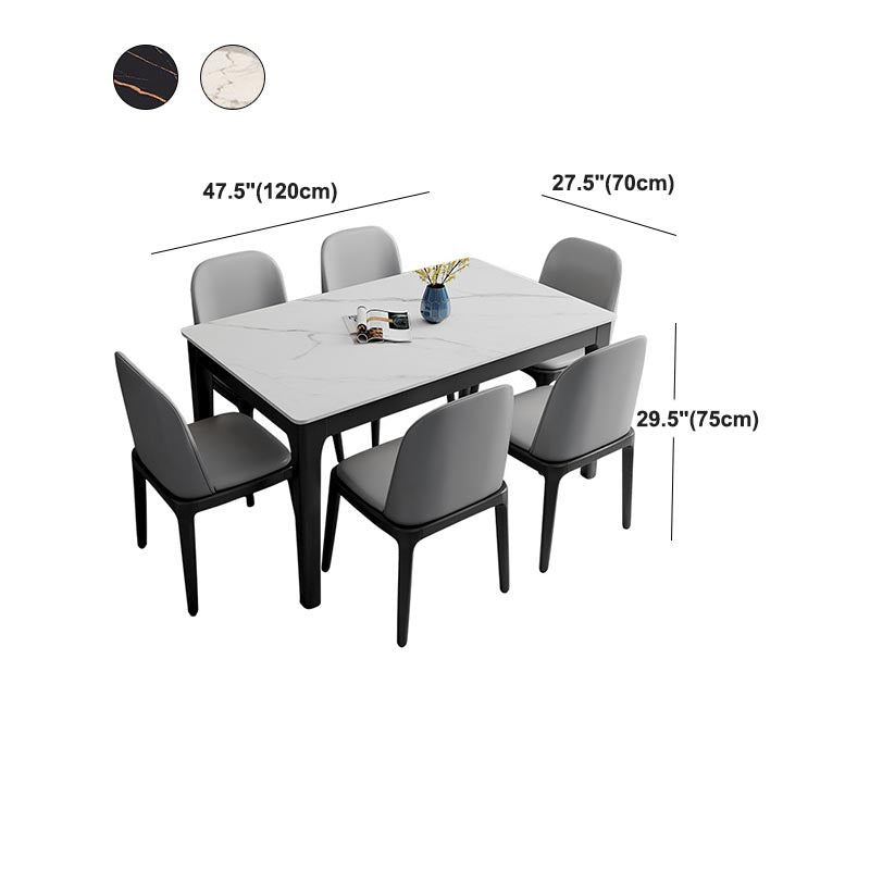 Mesa de comedor rectangular con superficie de piedra, mesa de comedor contemporánea con 4 patas de madera