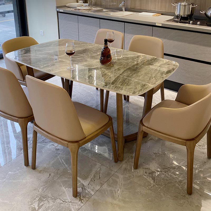 Mesa de comedor de piedra gris con mesa de comedor contemporánea con base de trineo