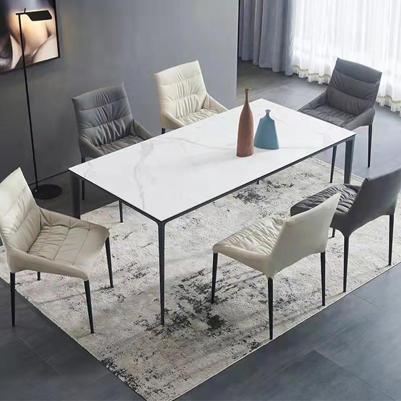 Stone Modern Rectangle Dining Table Matte Finish 4 Legs Table for Kitchen