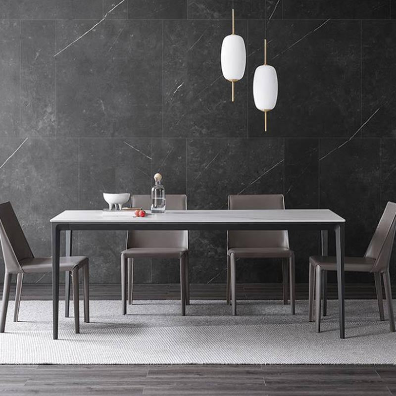 Stone Modern Rectangle Dining Table Matte Finish 4 Legs Table for Kitchen