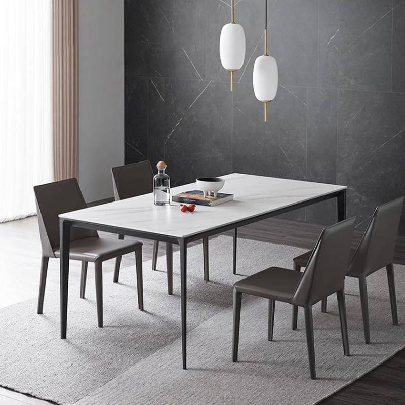 Stone Modern Rectangle Dining Table Matte Finish 4 Legs Table for Kitchen