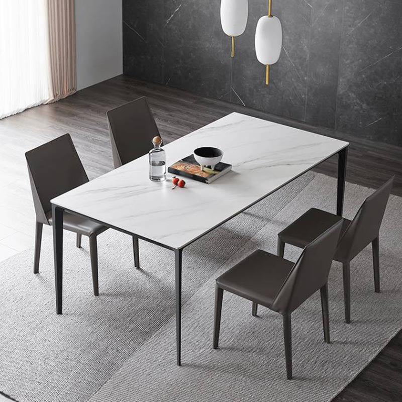 Stone Modern Rectangle Dining Table Matte Finish 4 Legs Table for Kitchen