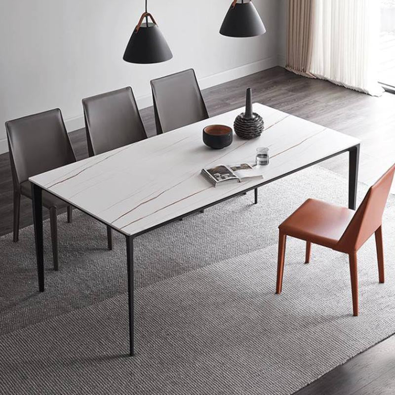 Stone Modern Rectangle Dining Table Matte Finish 4 Legs Table for Kitchen