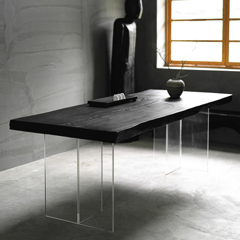 Pine Wood Top Dining Table Contemporary Rectangle Dining Table with Double Pedestal Base