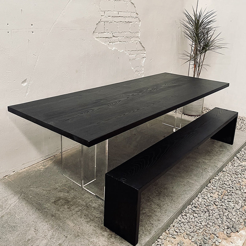 Pine Wood Top Dining Table Contemporary Rectangle Dining Table with Double Pedestal Base