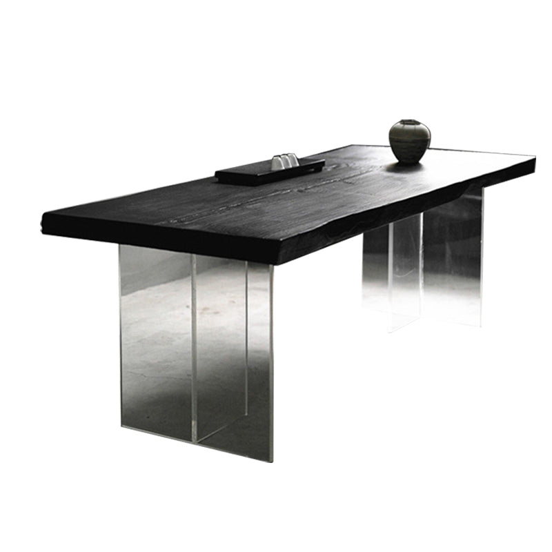 Pine Wood Top Dining Table Contemporary Rectangle Dining Table with Double Pedestal Base