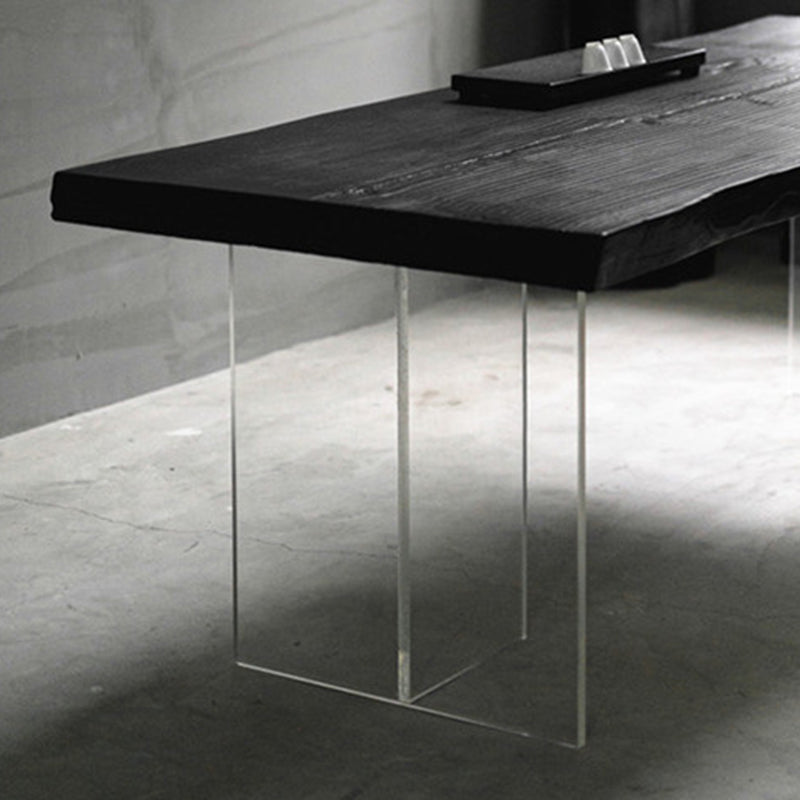 Pine Wood Top Dining Table Contemporary Rectangle Dining Table with Double Pedestal Base